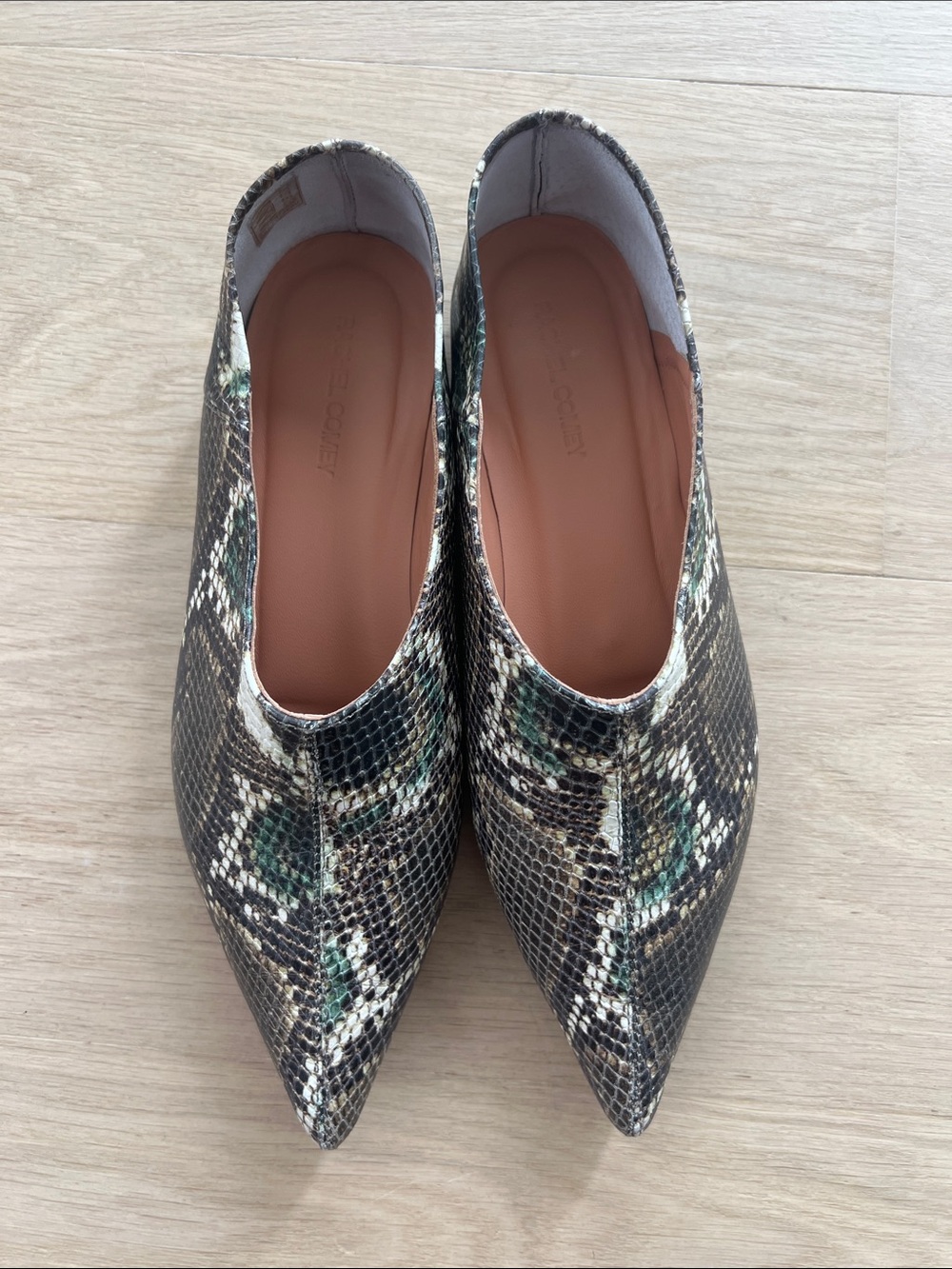 Rachel Comey Etna Pointed Snake-Print Slip-On Mules - Black/White/Green